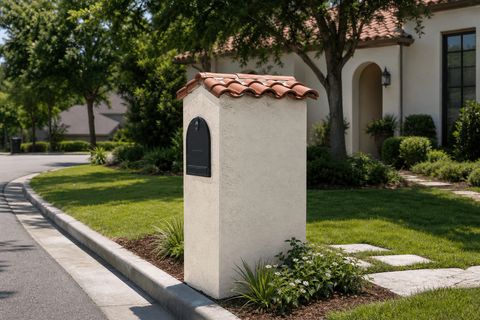 Design prototype — cream stucco pillar with terracotta tile cap